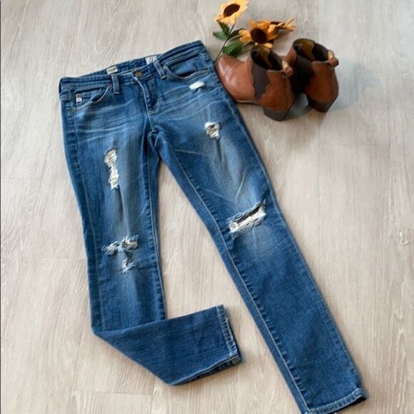 AG Stevie Ankle Slim Straight Distressed Jeans Stretch Medium Wash Blue 26 - Picture 4 of 13
